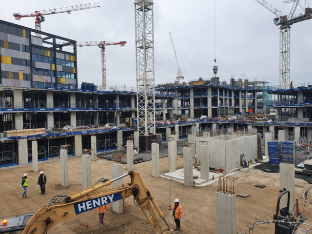 Construction of underground parking and buildings